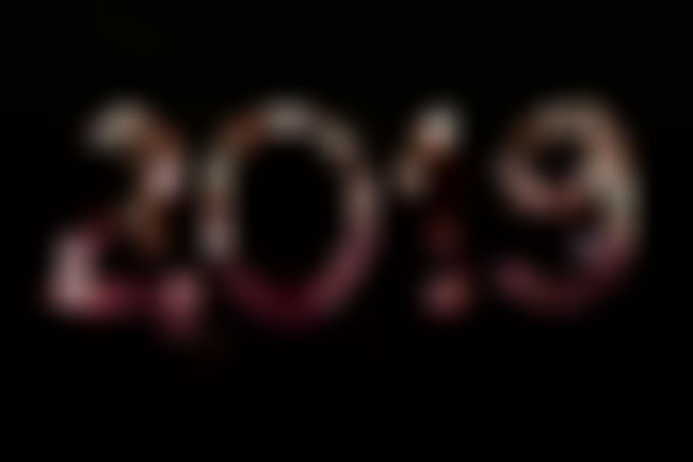 Black background with neon text “2019”.