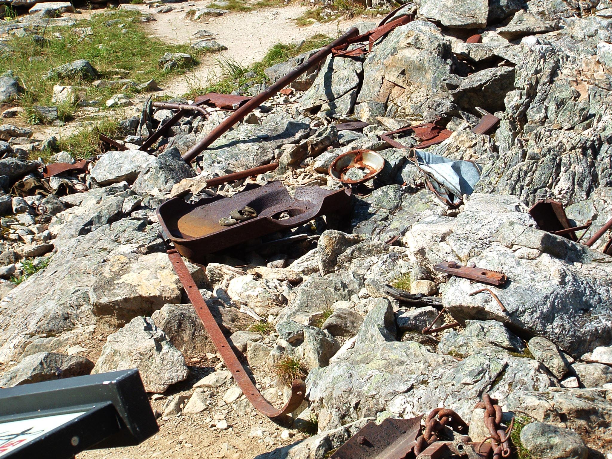 Leftover rusted supplies from the Klondike gold rush.