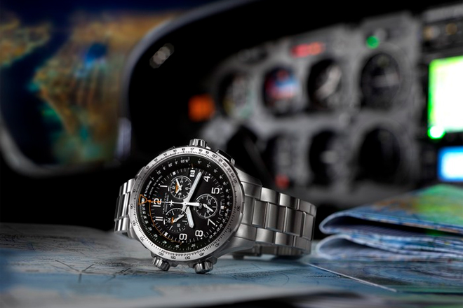 Hamilton Khaki Watch in Cockpit - Worldtimer Watch San Diego