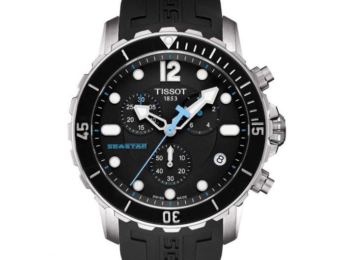 Pre-Owned men's Tissot in stainless steel with a black dial and black rubber strap.