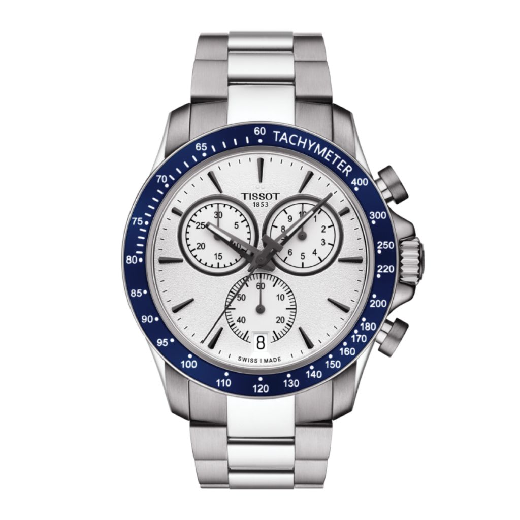 New men’s Tissot in stainless steel with a white dial.