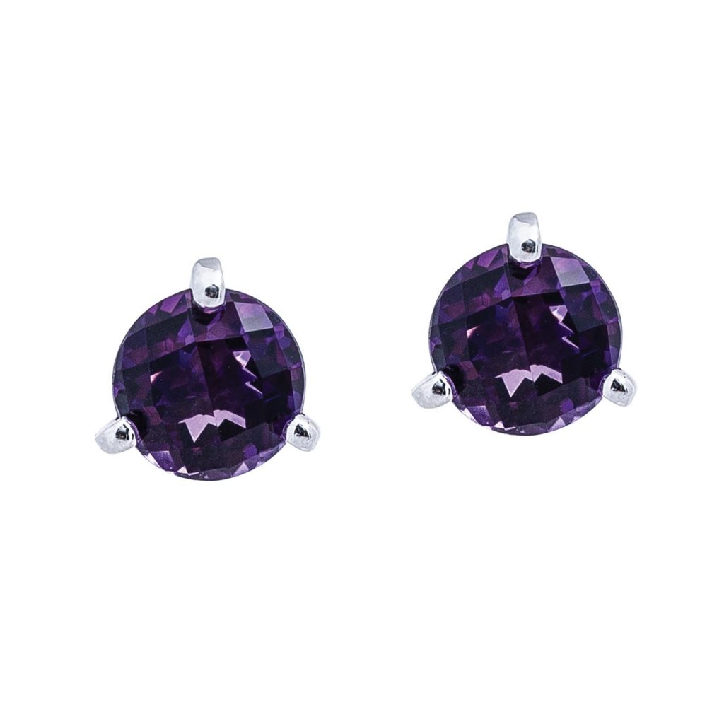 White gold stud earrings set with amethyst.