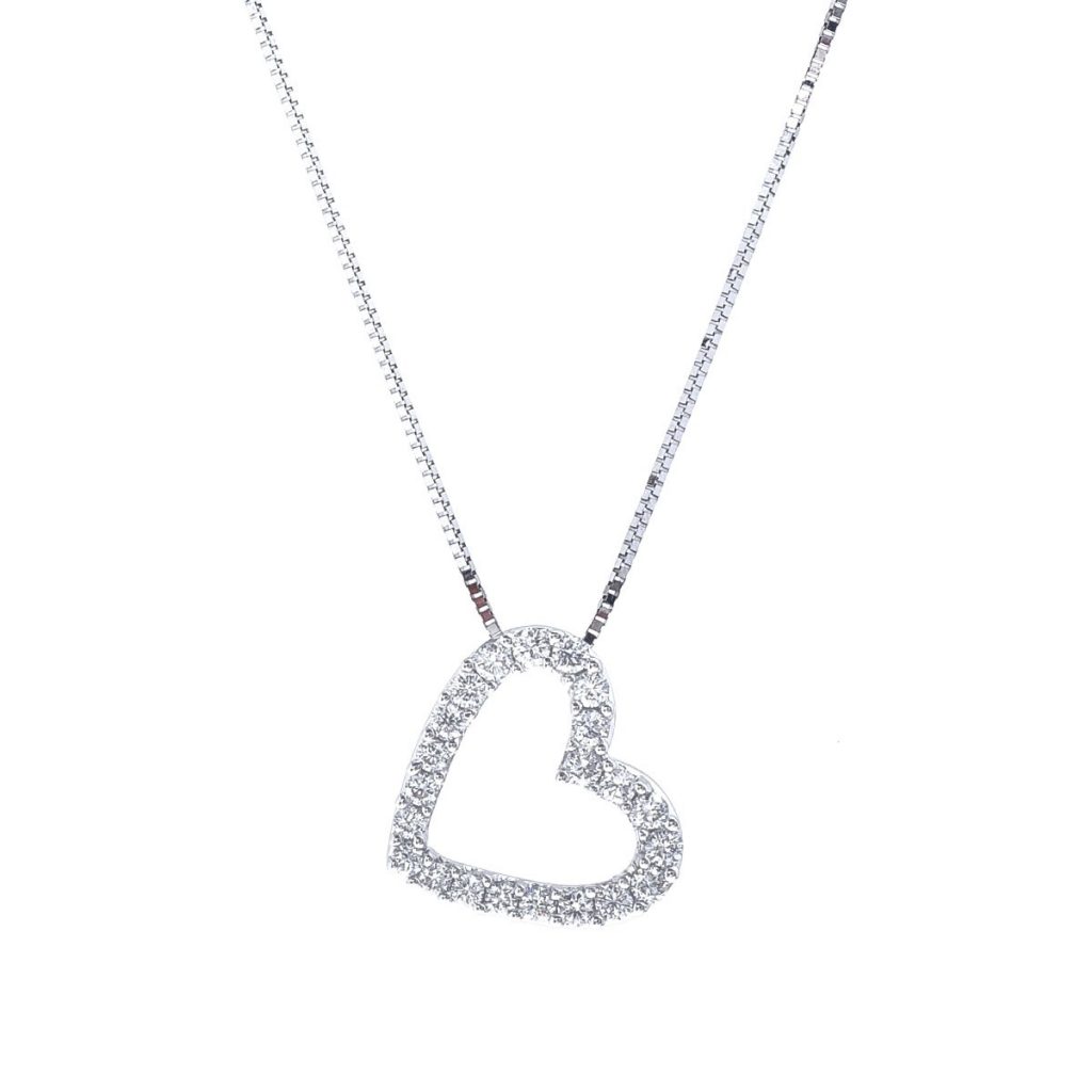 White gold diamond heart necklace.