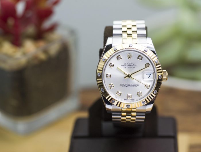 Pre-owned men’s Rolex Datejust in stainless steel and yellow gold with a diamond bezel & dial.