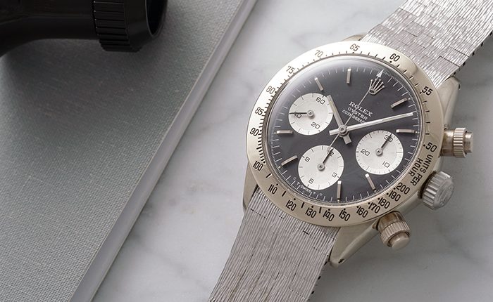 Pre-owned men’s Rolex Cosmograph Daytona in stainless steel with a black dial.