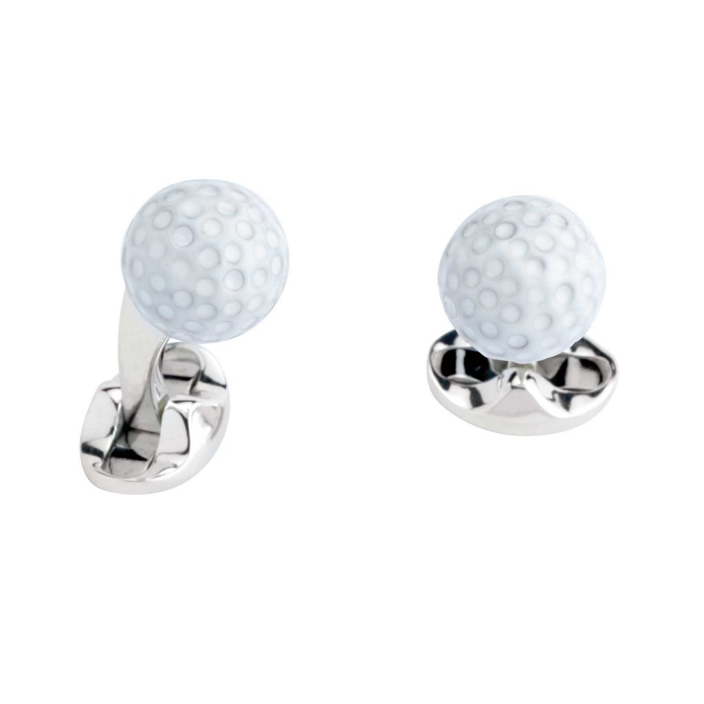 White gold golf ball cufflinks.