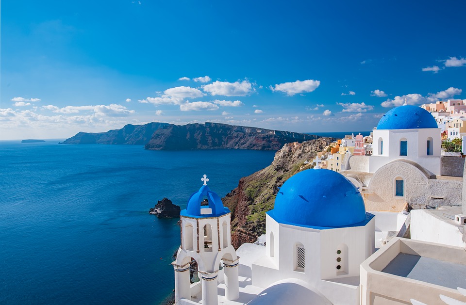 Aerial view of Santorini, Greece.