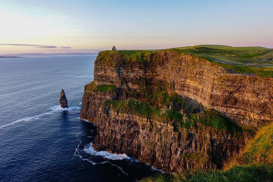 Aerial view of the Cliffs of Moher in Ireland.