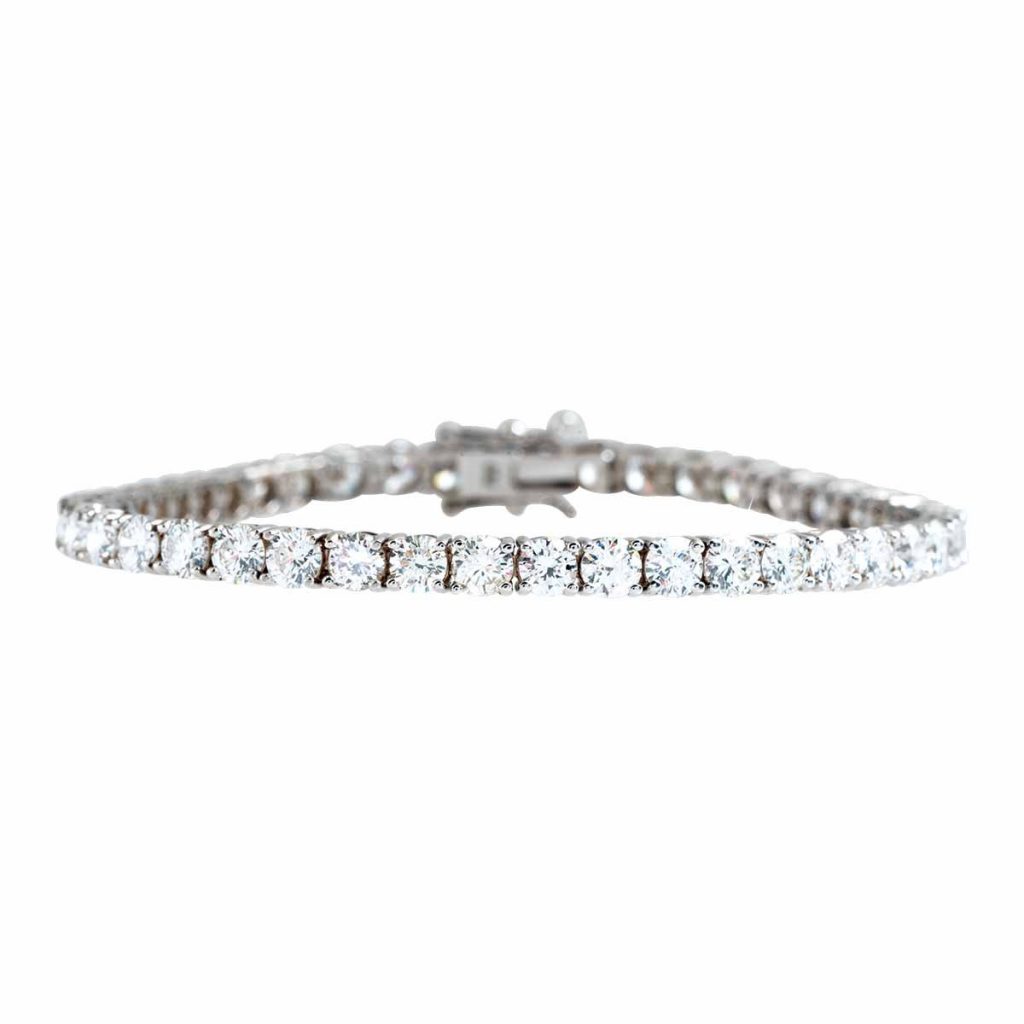 White gold tennis bracelet set with diamonds.