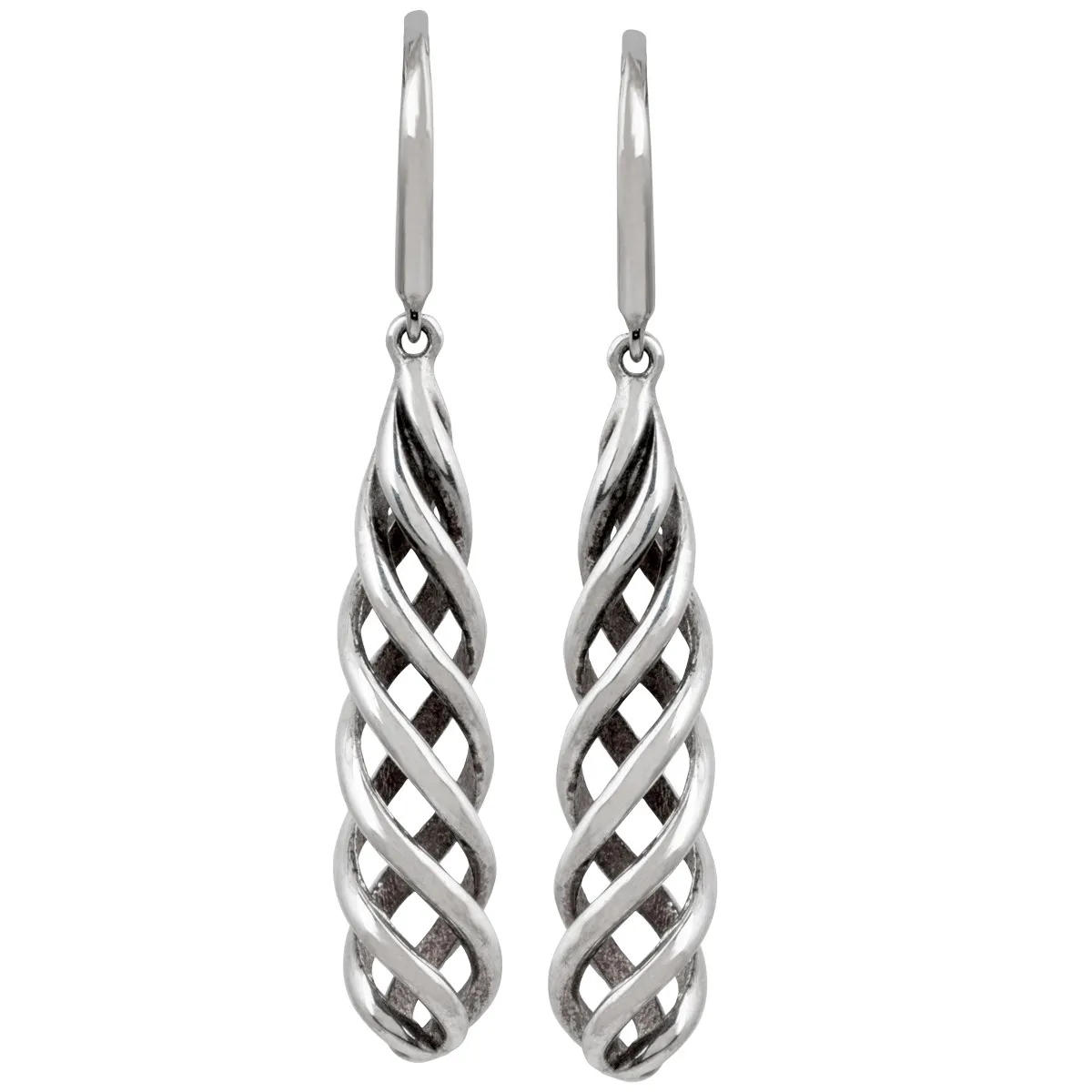 Sterling silver open twist dangle earrings.