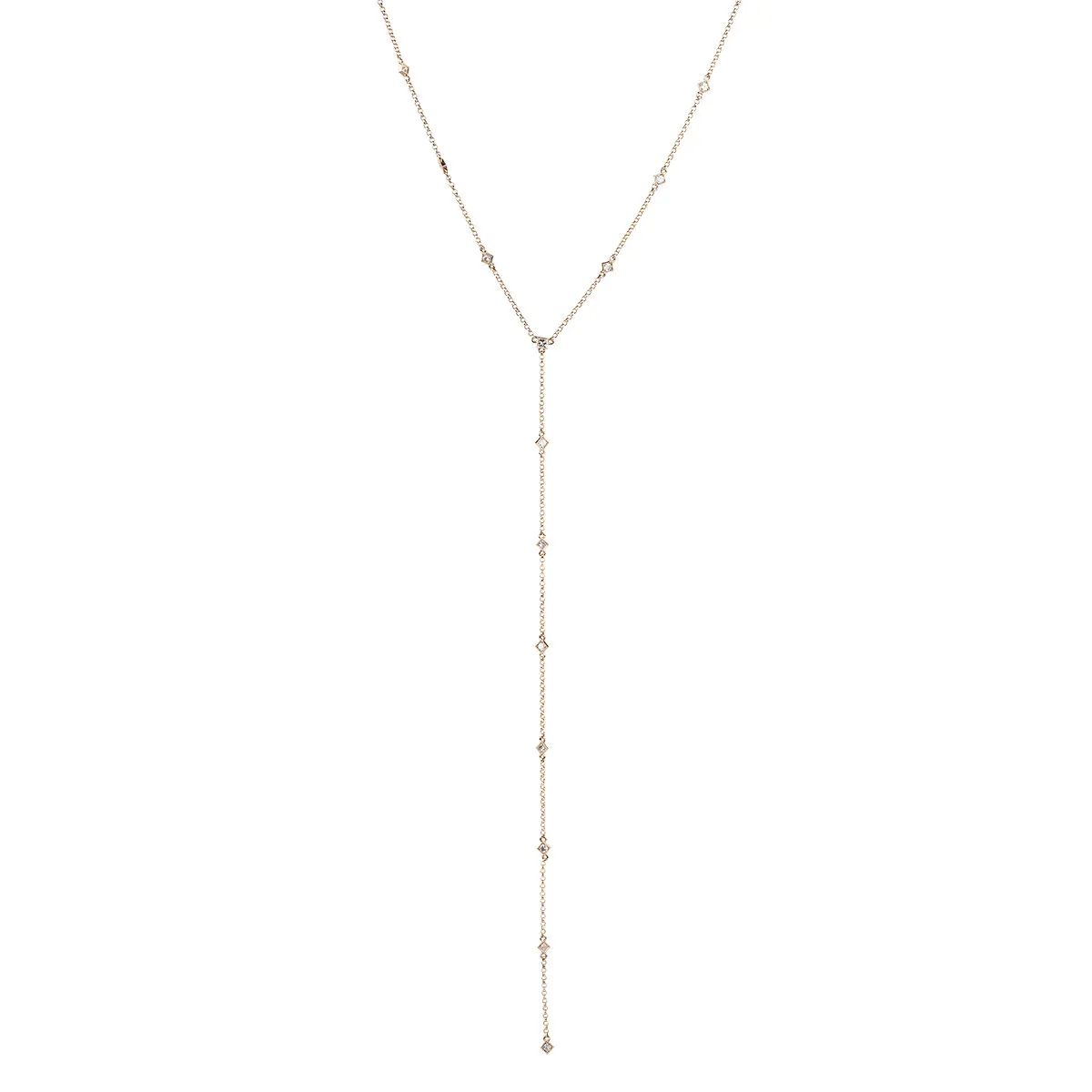 Yellow gold diamond lariat necklace.