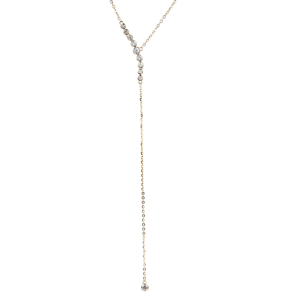 Yellow gold diamond lariat neckalce.