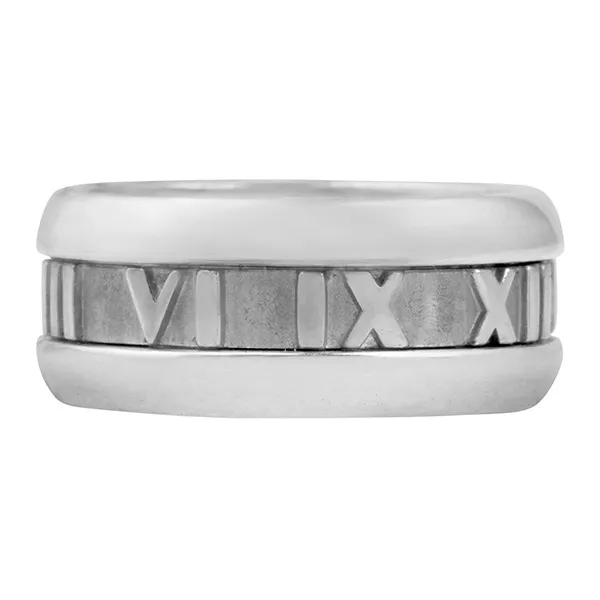 Tiffany & Co. Atlas 18k White Gold Open Roman Numeral Ring Sz. 7