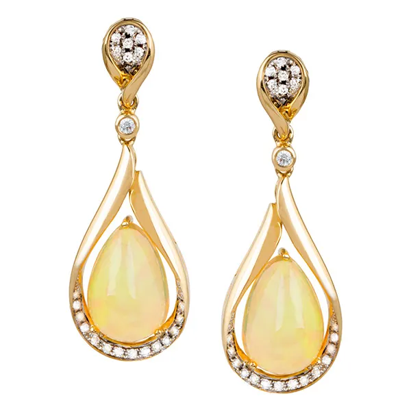 14K earrings pear shape Ethiopian Opal with round Tourmaline accents- WOW!