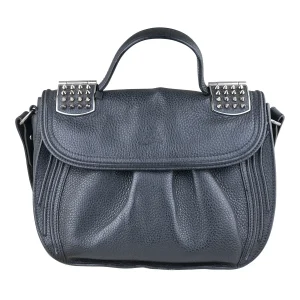 Vintage leather Christian Louboutin studded crossbody bag in charcoal grey.