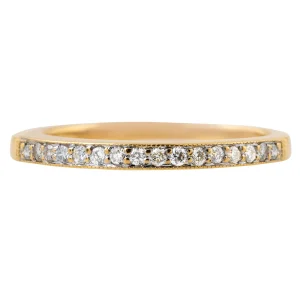 Yellow gold wedding band with channel set diamonds.