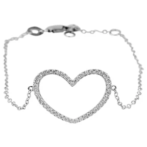 White gold heart station bracelet set with diamonds.