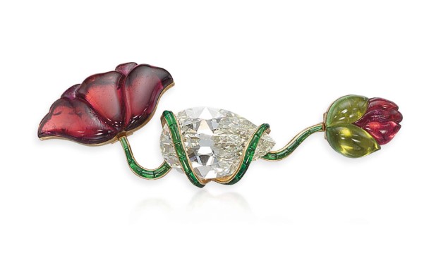 tourmaline and diamond flower brooch