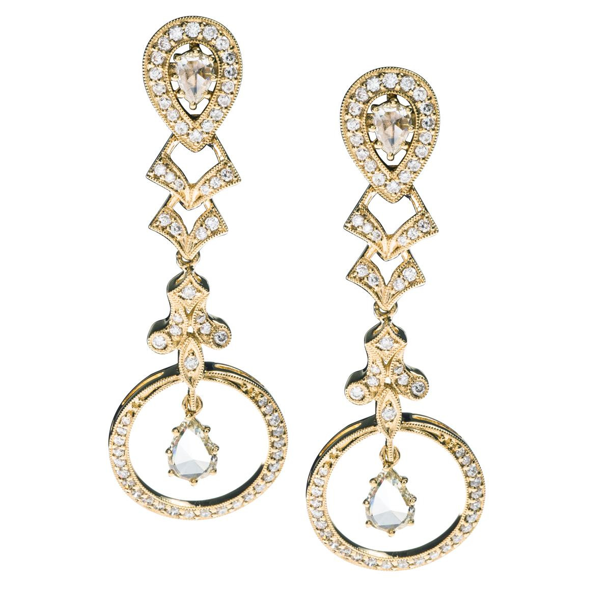 New Judy Mayfield 1.33 CTW Round & Pear Shaped Diamonds Earrings