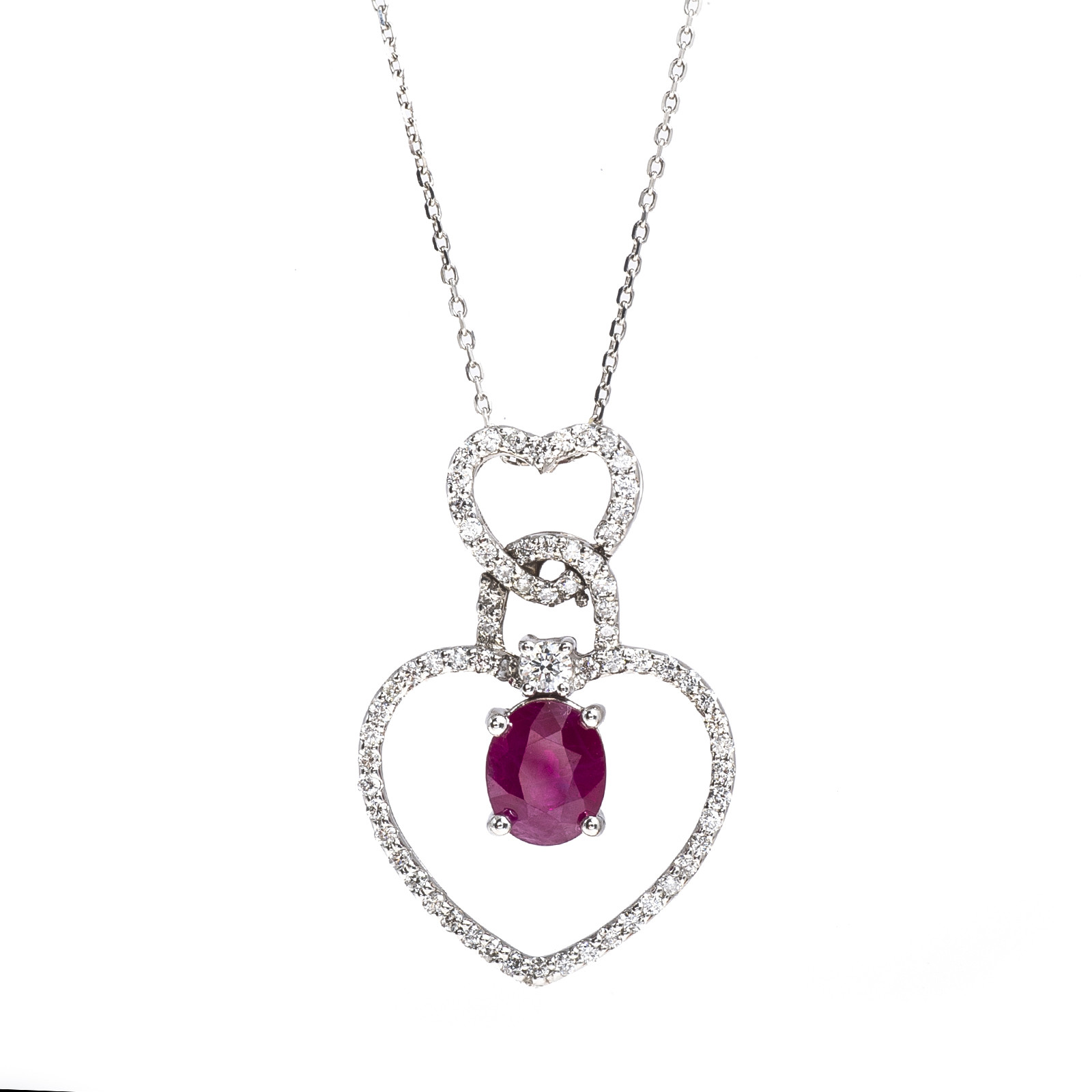 Vintage 2.30 CTW Ruby & Diamond Double Heart Pendant