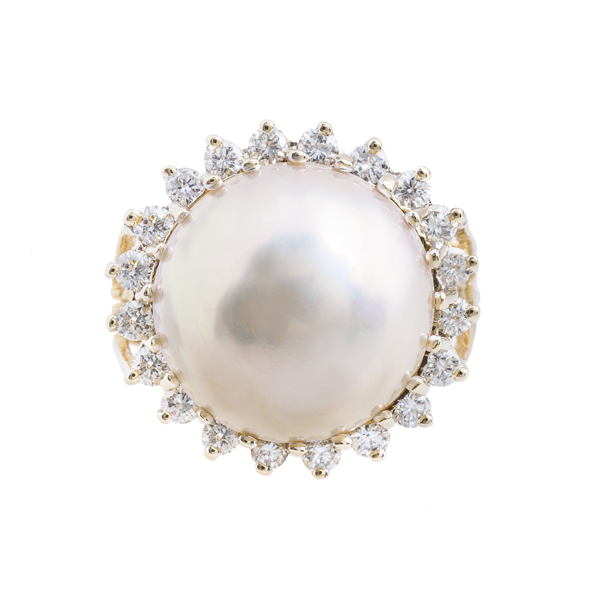 Vintage 1.14 CTW Diamond & Mabe Pearl Halo Ring