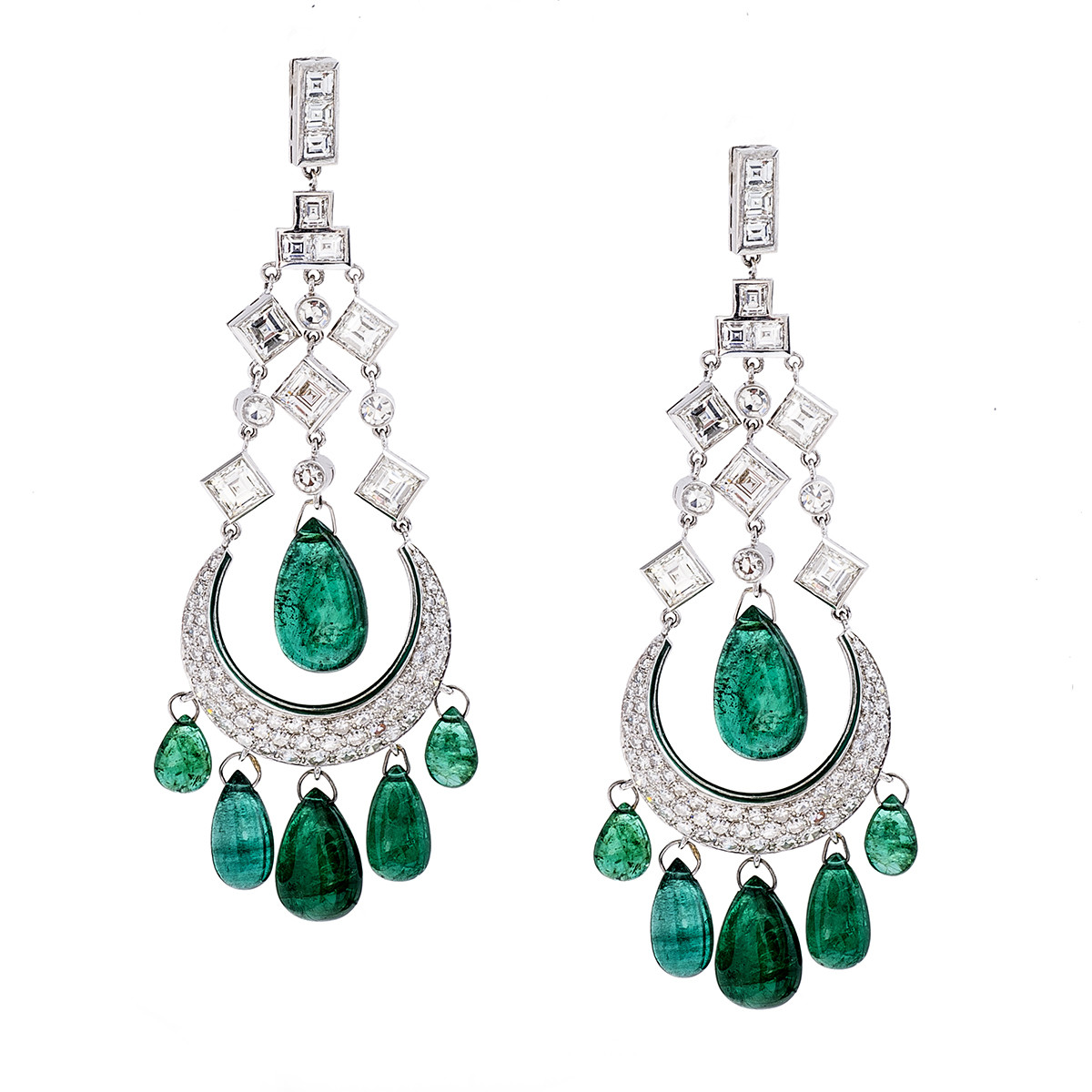 New 36.81 CTW Diamond & Emerald Dangle Earrings