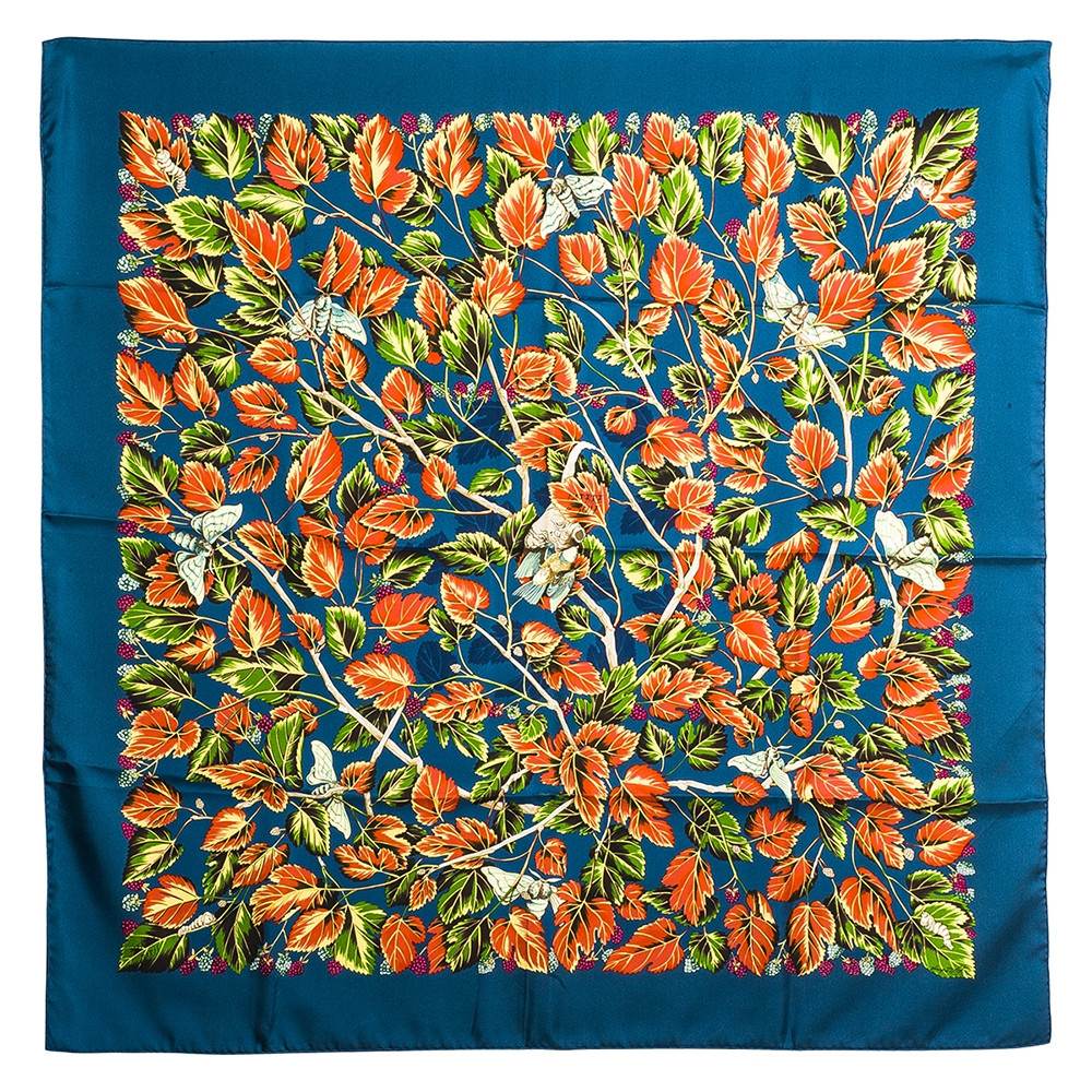 Vintage Hermès L'Arbre De Soie Blue & Orange Scarf