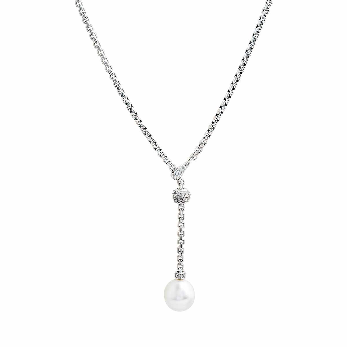 Vintage David Yurman 0.38 CTW Diamond & White Pearl Lariat Necklace ...