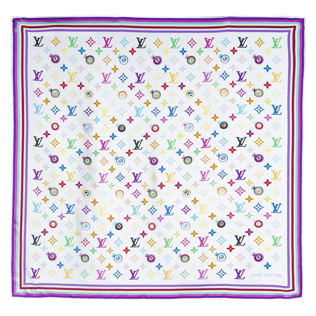 Louis Vuitton Louis Vuitton White Multicolor Silk Scarf