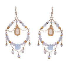 Vintage Dangle Pearl & Aquamarine Earrings