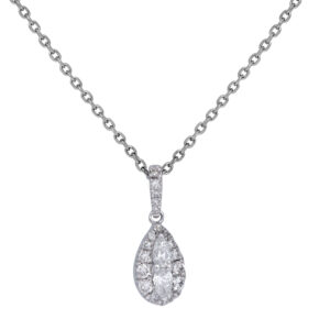 white gold tear drop diamond pendant