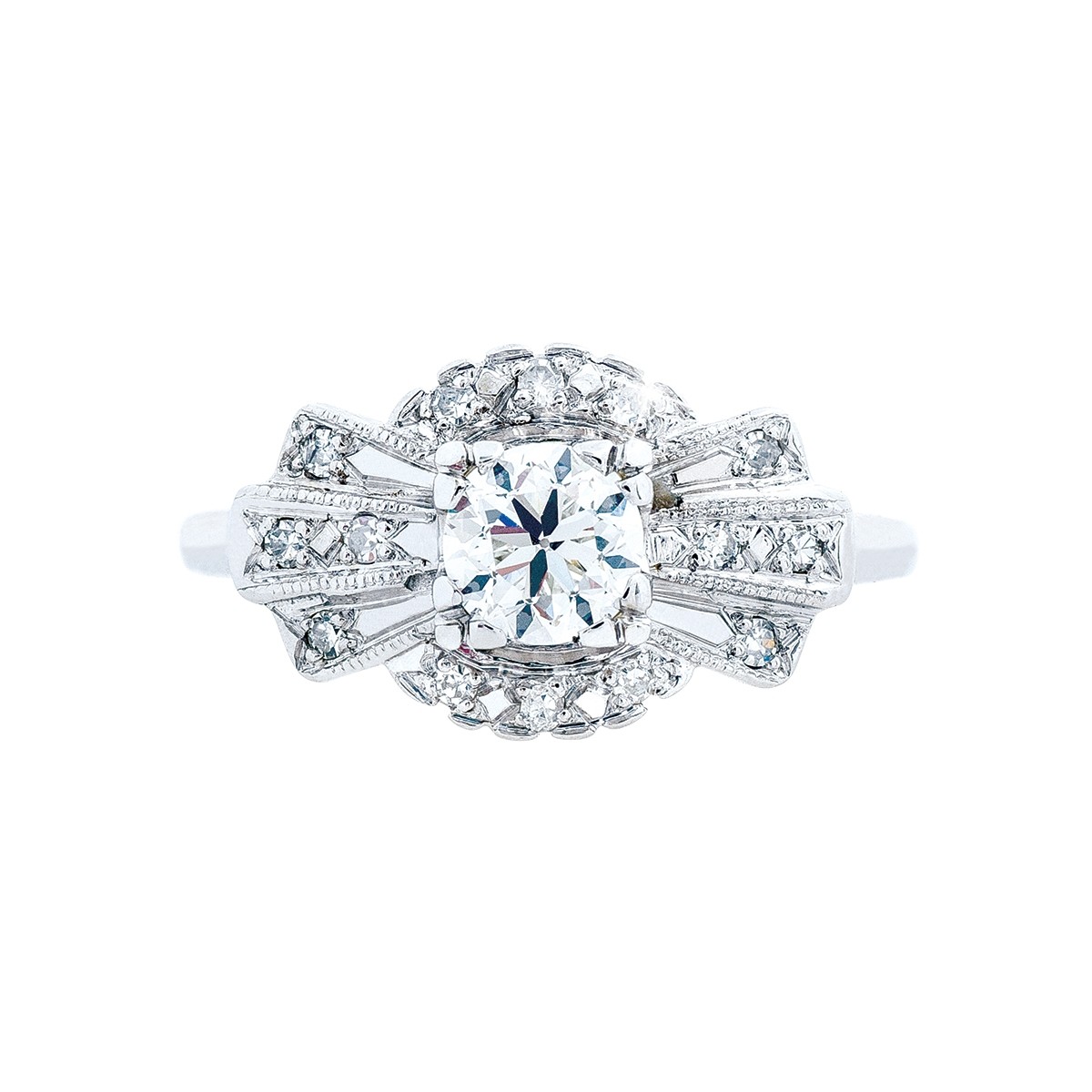 fancy diamond halo engagement ring with a square diamond center