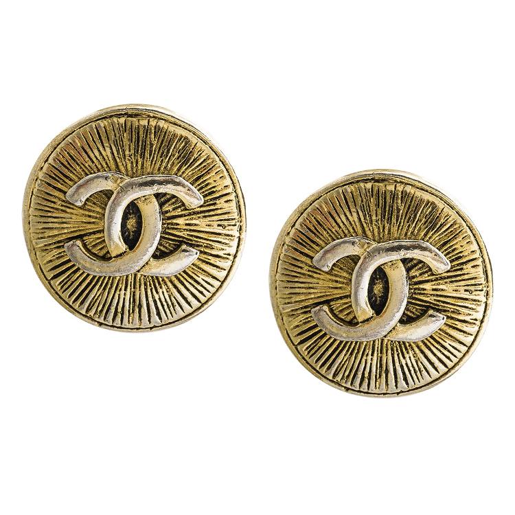 vintage Chanel round radiating gold earrings