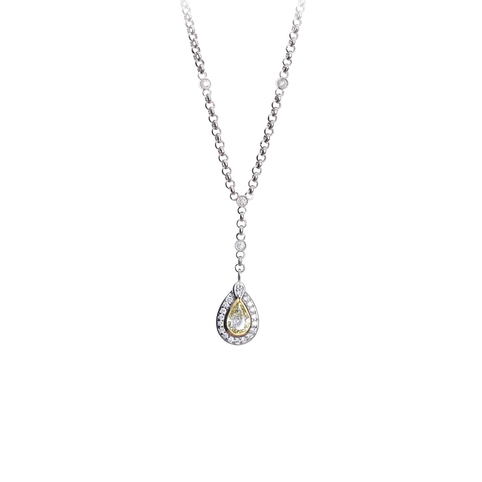 a pear shaped diamond drop pendant necklace