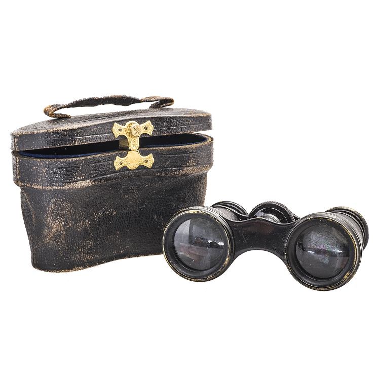 antique opera binoculars and original case