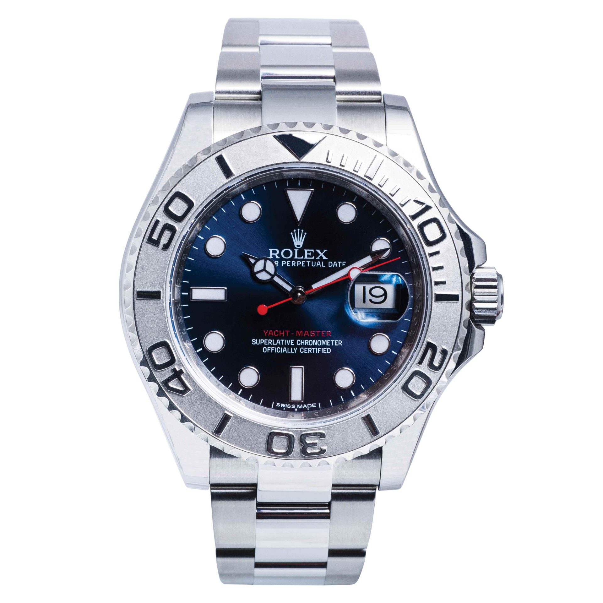 Rolex watch with a dark blue dial