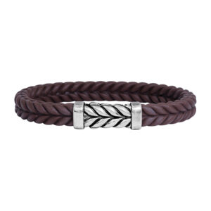 brown rubber and sterling silver woven bracelet