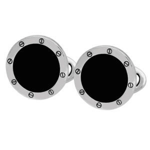 silver and black onyx round cuff links