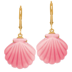 pink conch shell earrings with gold mountings