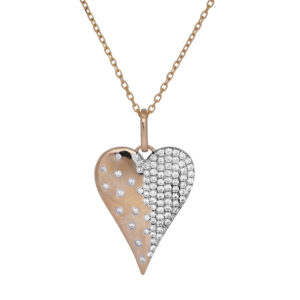 gold heart pendant embedded with diamonds