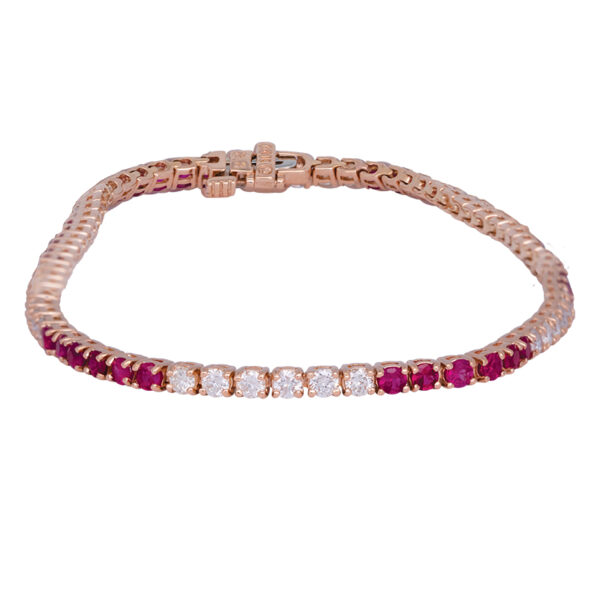 rose gold tennis bracelet with alternating sections of rubies and diamonds