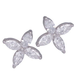 flower style diamond stud earrings on a white background