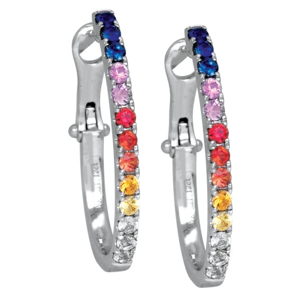 rainbow sapphire hoop earrings in white gold