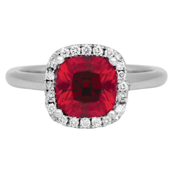 lab-grown ruby & diamond halo ring