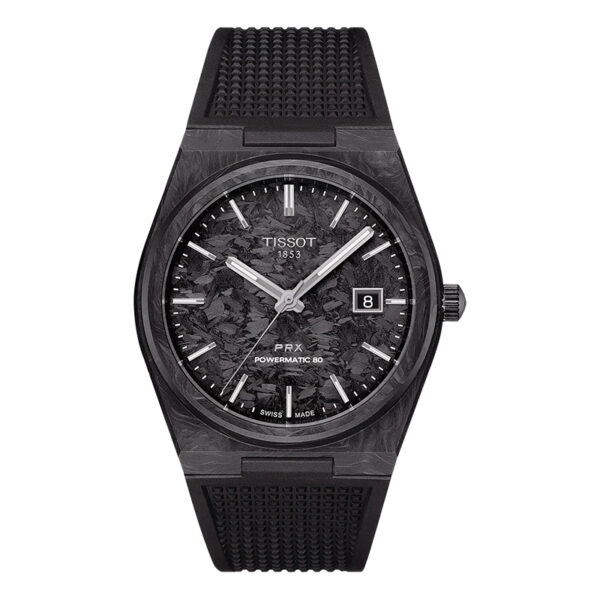 black carbon fiber and rubber sports watch