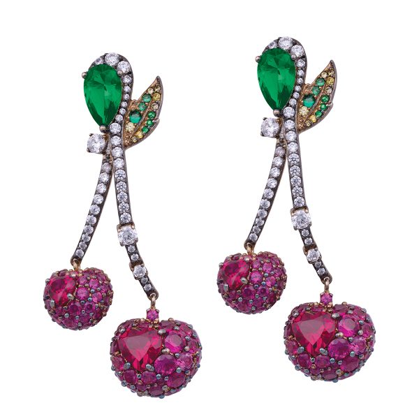 Vintage Anabela Chan Ruby & Sapphire Cherry Drop Earrings