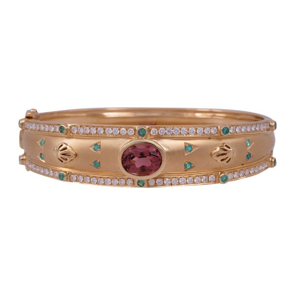 New Judy Mayfield 4.98 CTW Paraiba & Salmon Tourmaline & Diamond Shell Bangle