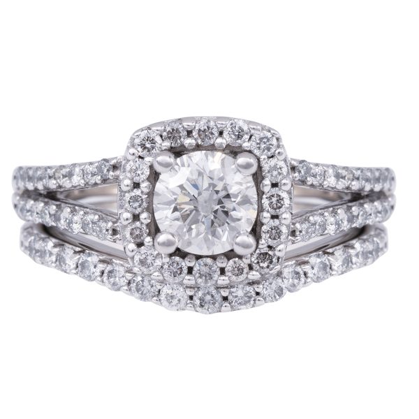 Vintage 1.15 CTW Diamond Halo Wedding Set