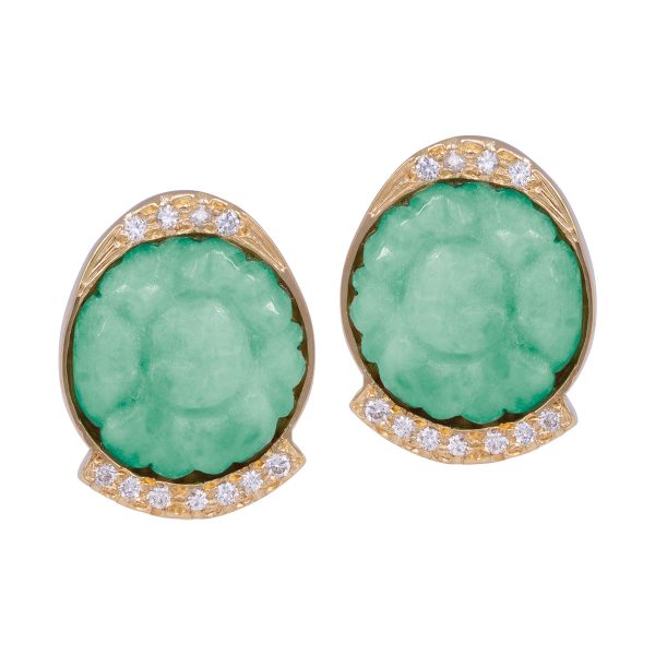 Vintage 0.44 Carats Diamond & Jade Earrings