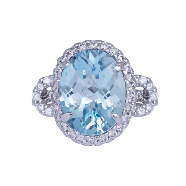 Vintage 5.21 Carats Aquamarine & Diamond Halo Gallery Ring